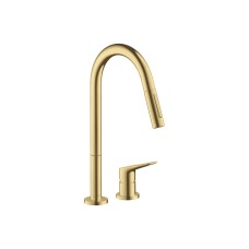 Змішувач Axor Citterio М 220 для кухні на 2 отвори з витяжним виливом, Brushed Gold Optic (34822250)