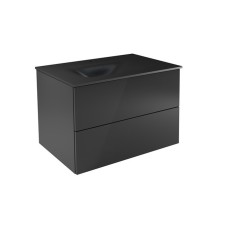Тумба + умивальник з отвором із вбудованою стільницею AKYA CLASSIC 76x52,5x51 gun metal, сифон клік клак чорний мат
