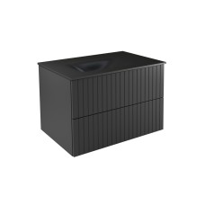 Тумба + умивальник з отвором з вбудованою стільницею AKYA LINEA 76x52,5x5, gun metal, сифон клік клак чорний мат