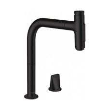 Змішувач Metris Select 200 кухонний з витяжним виливом 2Jet на 2 отвори Sbox Matt Black (73818670)