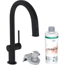 Змішувач Aqittura M91 FilterSystem 210 1jet pull-out Sbox кухонний сет з Harmony, Matt Black (76800670)