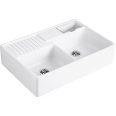 DOUBLE-BOWL SINK Кухонна мийка з двома чашами 89,5x63x22 та POP-UP, без отвору для змішувача (632392R1) White alpin glossy