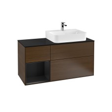 FINION Тумба під умивальник 120x60,3x50,1 Walnut Veneer/Black Matt Lacquer (F142PDGN)