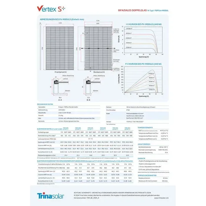 Сонячна панель Trina Vertex S+ 445W TSM-NEG9RC.27 Bifacial Glass-Glass Full Black