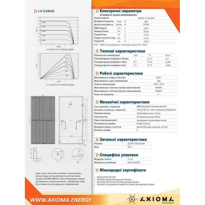 Сонячна батарея AXIOMA energy N-type AXM144-16-182-585N 585Вт