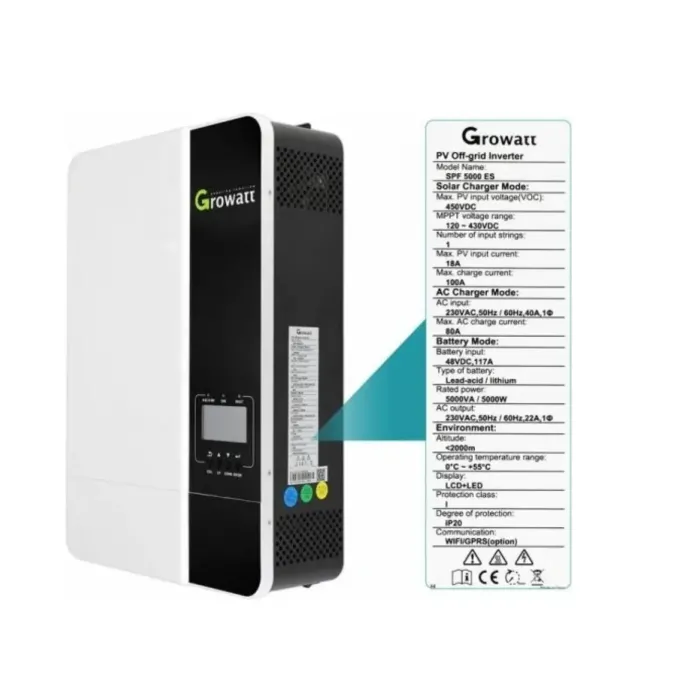 Гібридний інвертор Growatt SPF 5000 ES, 48 В, 5000 Вт (безперебійник, UPS, ДБЖ)