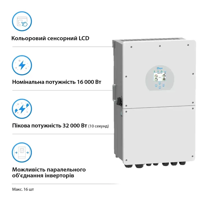 Інвертор гібридний DEYE SUN-16K-SG01LP1-EU (SUN-16K-SG02LP1-EU)