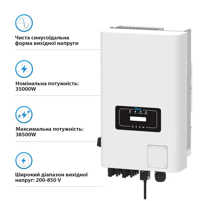 Мережевий трьохфазний інвертор Deye SUN-35K-G04 (35 kW, 3 фази, 2 MPPT)