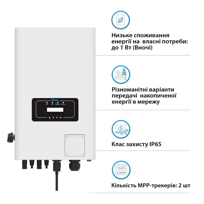Мережевий трьохфазний інвертор Deye SUN-35K-G04 (35 kW, 3 фази, 2 MPPT)