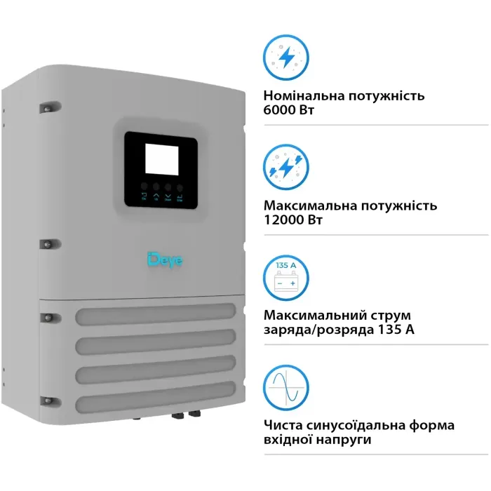 Автономний інвертор DEYE SUN-6K-OG01LP1-EU-AM2 6KW LV 2 MPPT Wi-Fi Однофазний (SUN-6K-OG01LP1-EU-AM2)